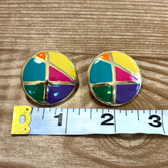 Vintage 80s Enamel Modern Metropolis Geometric Post Pierced Earrings - Picture 5 of 6
